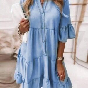 SHEIN Light Blue Tiered Mini Dress